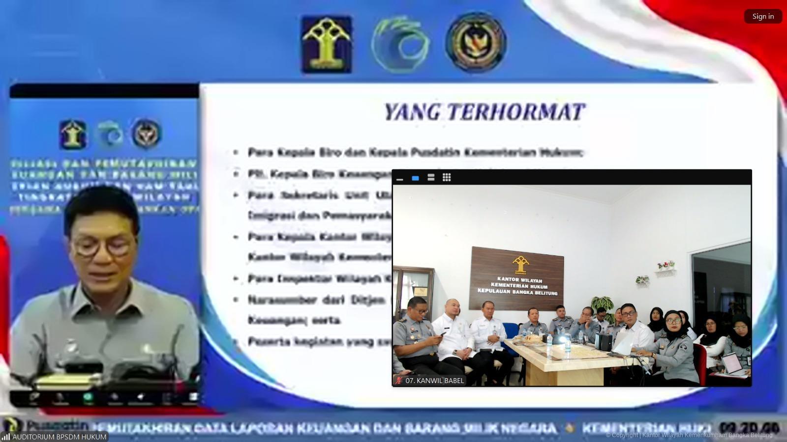 Kanwil Kementerian Kumham Imipas Ikuti Pembukaan Rekonsiliasi dan Pemutakhiran Data Laporan Keuangan dan BMN Secara Virtual