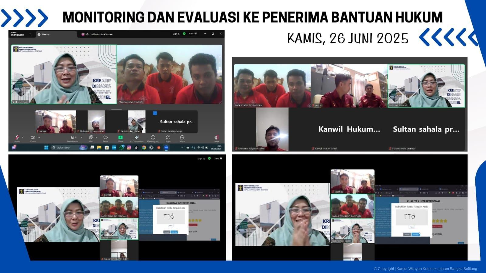 Monitoring dan Evaluasi Penerima Bantuan Hukum di Kabupaten Belitung secara Virtual