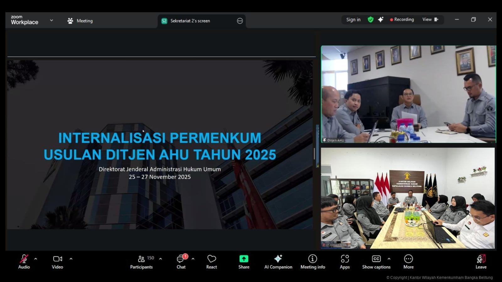 Perkuat Pemahaman Regulasi, Kanwil Kemenkum Babel Ikuti Sosialisasi Permenkum Tusi Ditjen AHU Tahun 2025