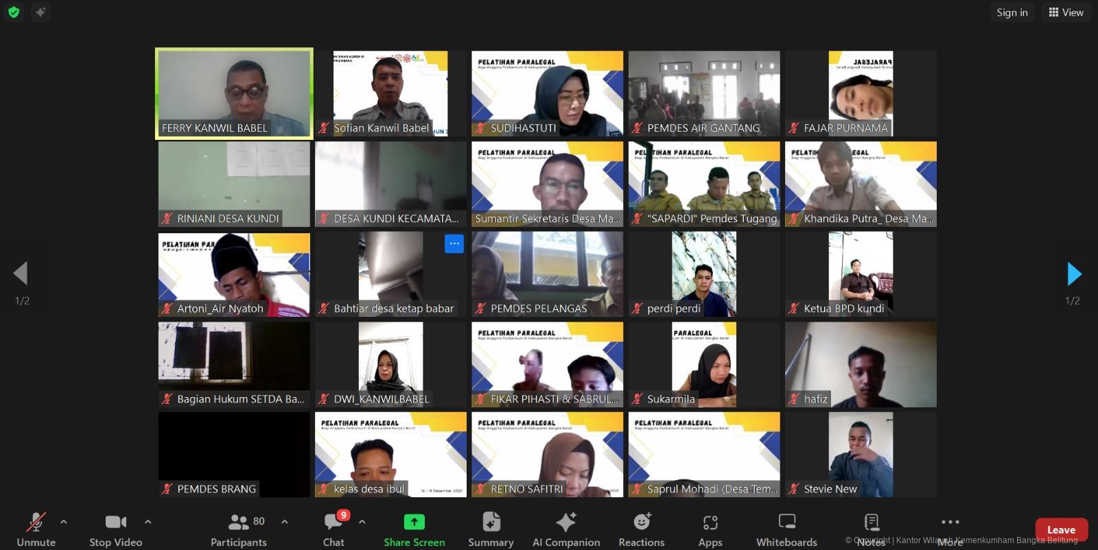 Kanwil Kemenkum Babel Gelar Pelatihan Paralegal Posbankum Desa/Kelurahan se-Kabupaten Bangka Barat