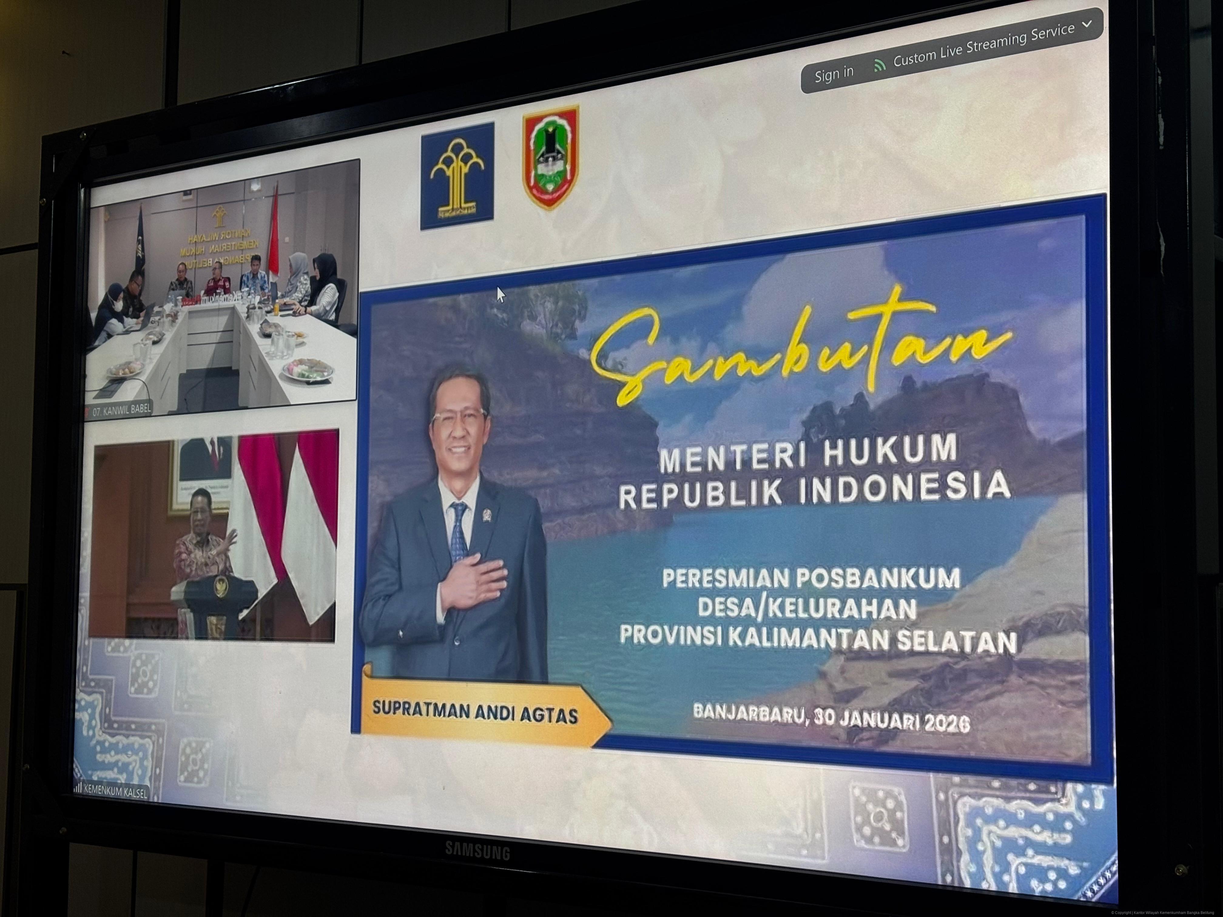 Kanwil Kemenkum Babel Hadiri Peresmian Pos Bantuan Hukum Desa/Kelurahan di Kalimantan Selatan