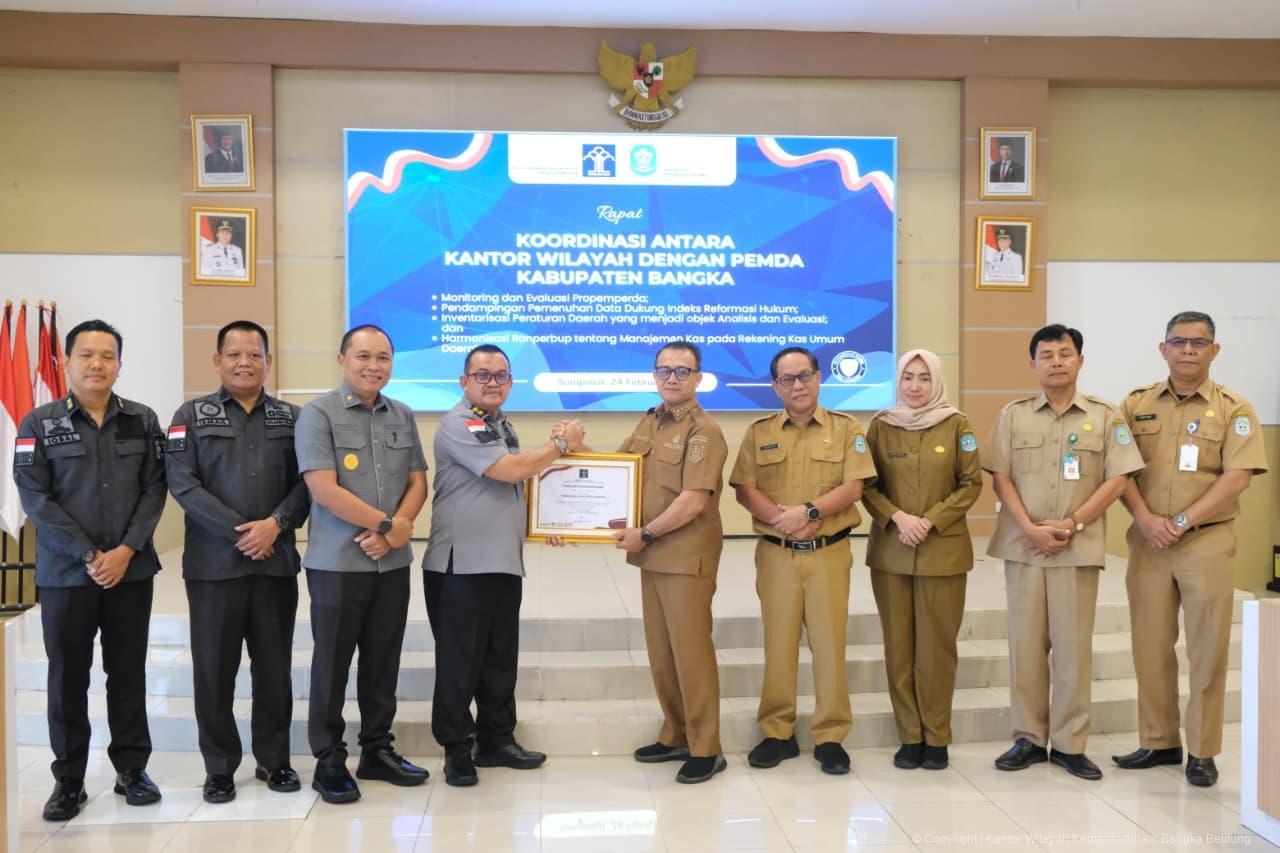 Kanwil Kemenkum Babel Koordinasi dengan Pemda Kabupaten Bangka dalam Rangka Fasilitasi Pembentukan Produk Hukum Daerah