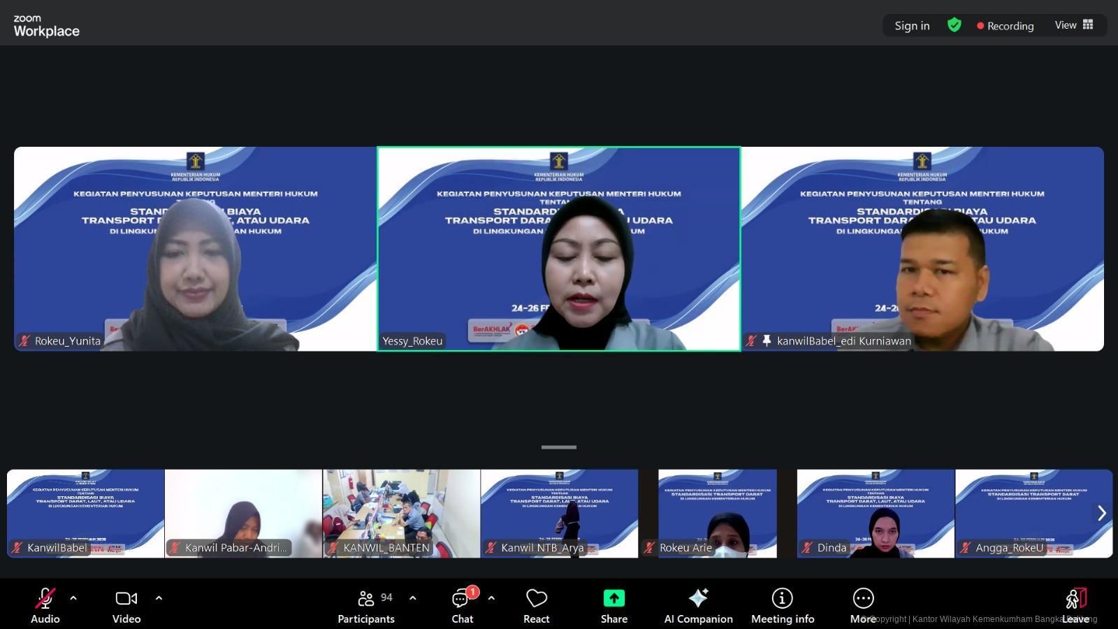 Kanwil Kemenkum Babel Ikuti Rapat Penyusunan Konsep Kepmen Standardisasi Biaya Transportasi Dinas