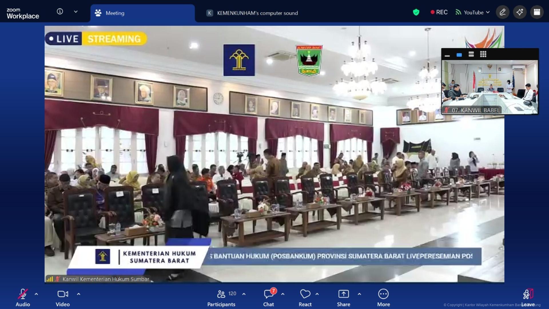 Kanwil Kemenkum Babel Ikuti Peresmian Pos Bantuan Hukum di Provinsi Sumatera Barat Secara Daring