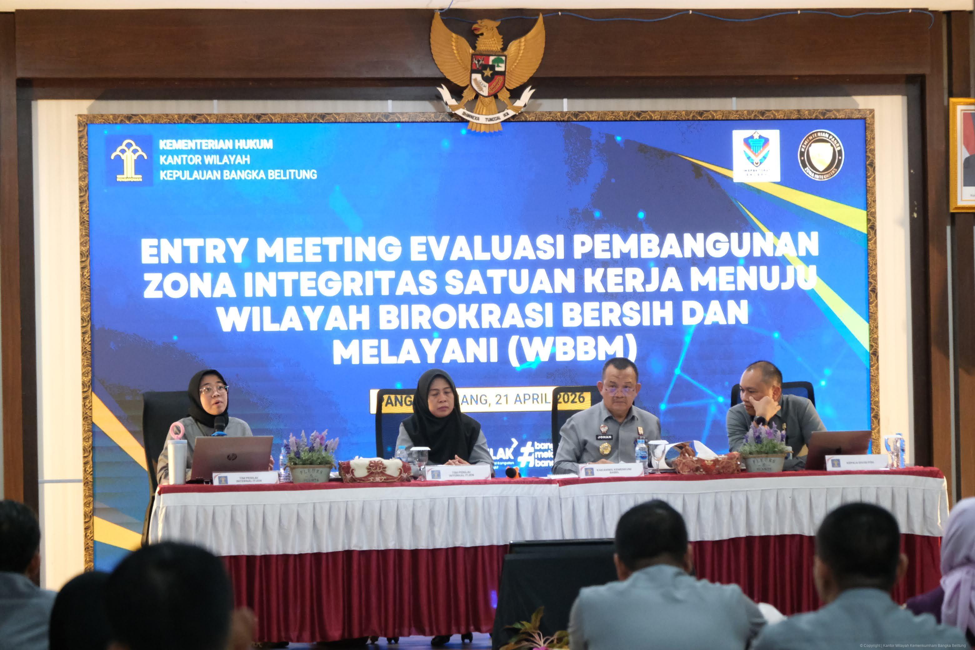 Kanwil Kemenkum Babel laksanakan Entry Meeting Evaluasi Pembangunan Zona Integritas Menuju WBBM oleh Inspektorat Wilayah V